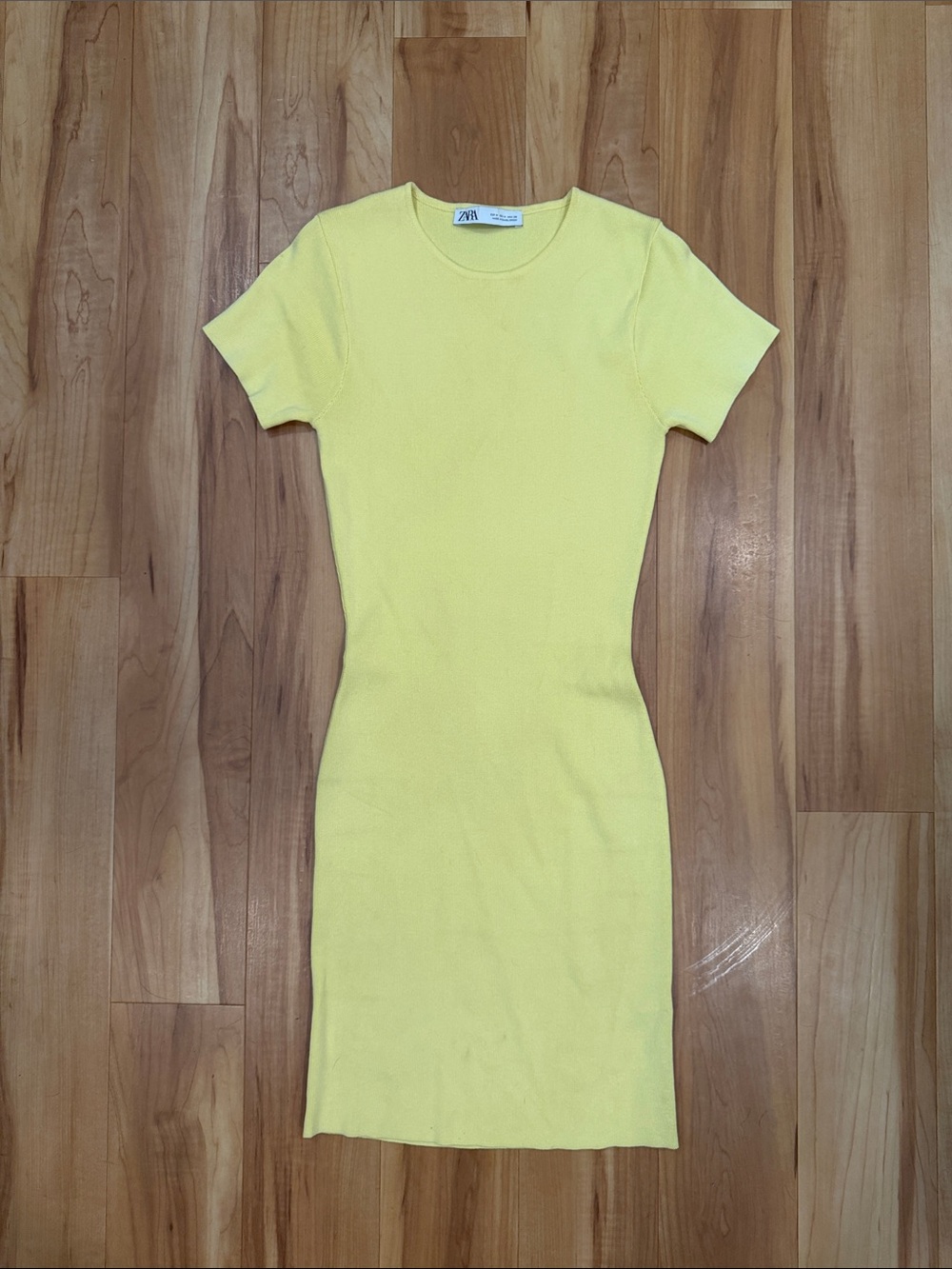 Zara Lemon Yellow Knit Short-Sleeve Bodycon Mini Dress